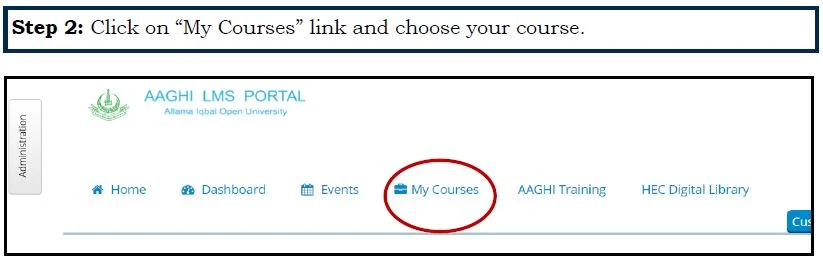 Method of Select My Couse at Aaghi LMS Portal